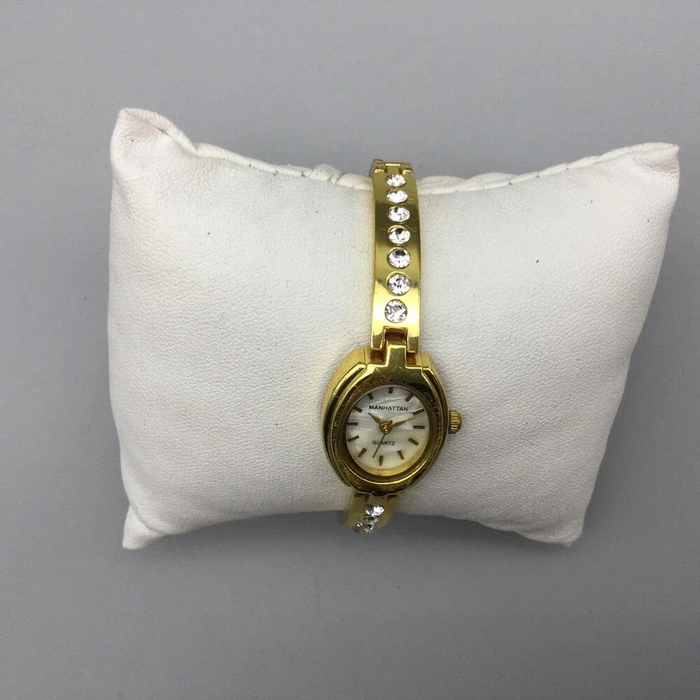 Manhattan Womens Watch 19mm MOP Dial Gold Tone Crystal Bracelet New Battery 7